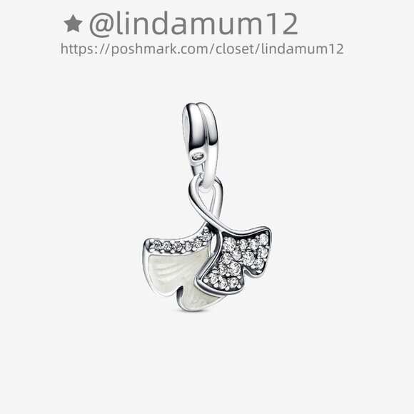 Pandora Double Gingko Leaves Sparkling Dangle Charm - Picture 1 of 5